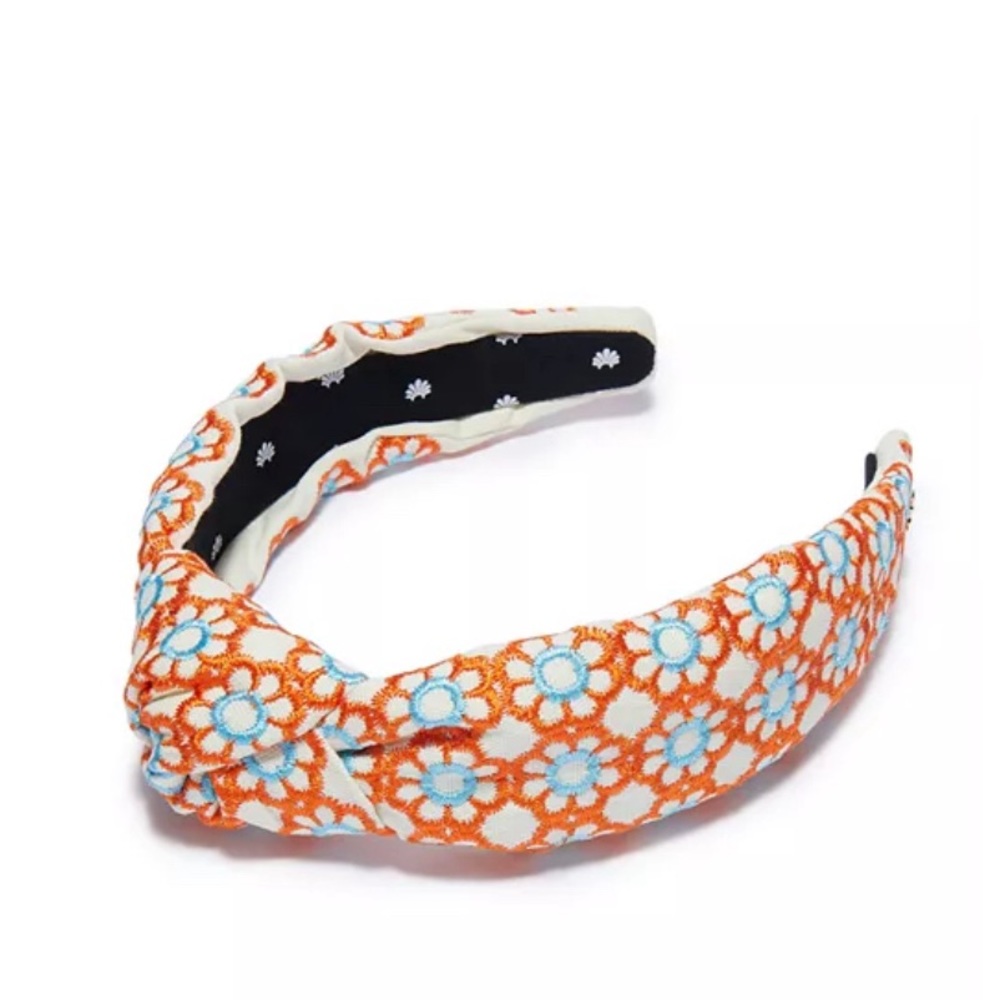 Lele Sadoughi Marigold Embroidered Knotted Headband Orange & Blue Floral NWT